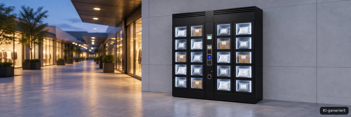 Mystery Box Automat mit Überraschungspaketen an einem Frequenz-Standort